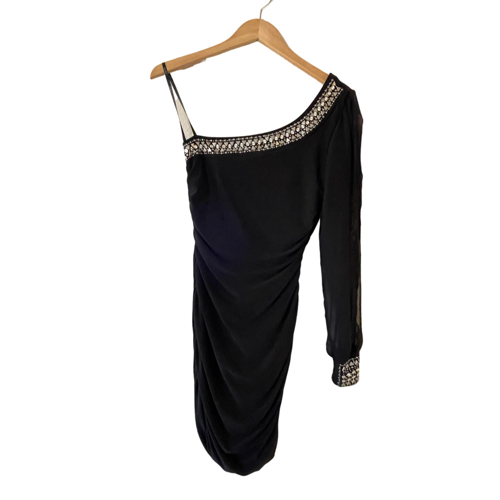 Papaya One‎ Shoulder Embellished Jeweled Ruched Bodycon Dress